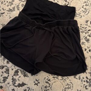 Women's Black High-Waisted Maternity Shorts